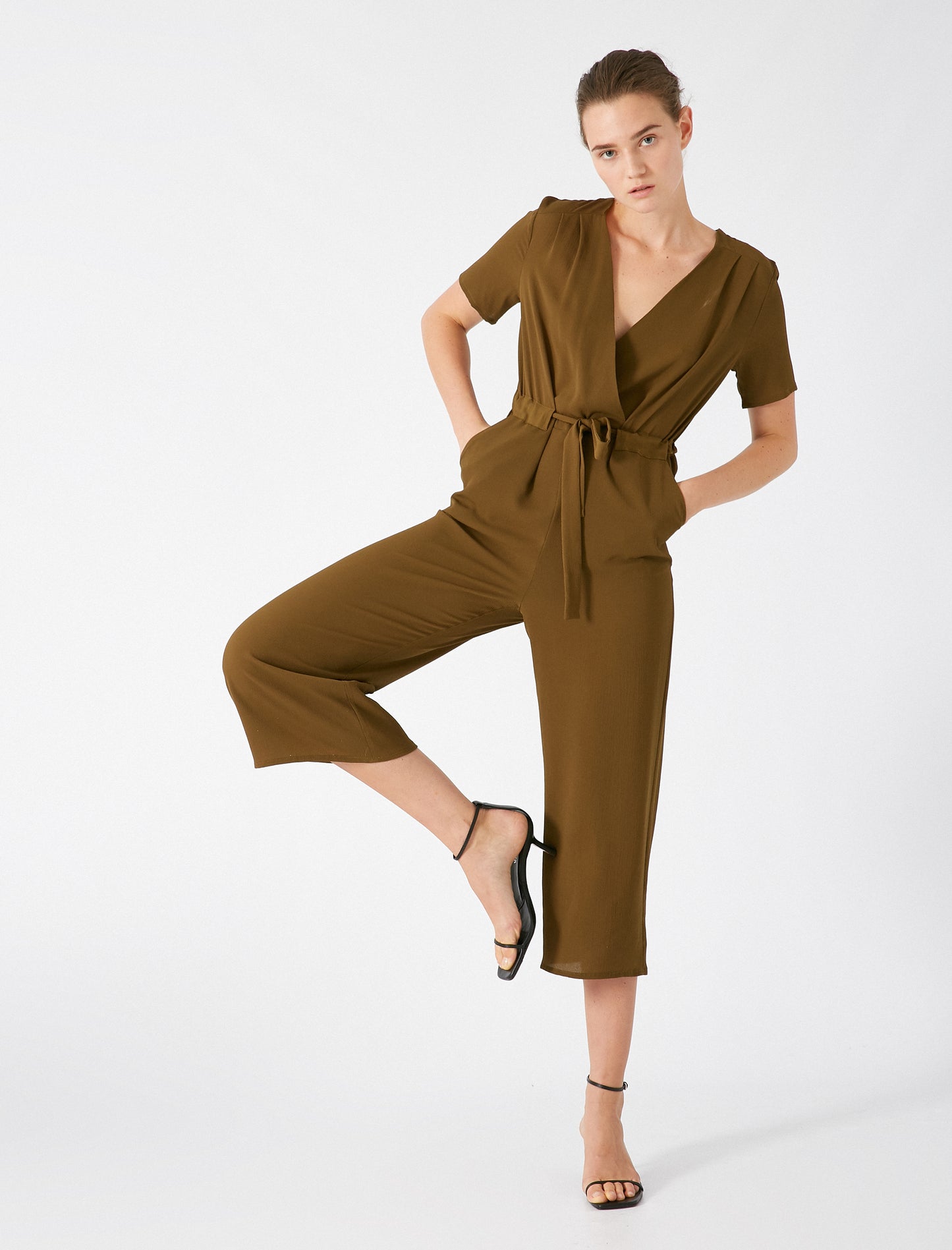 Koton Short Sleeve Belted Jumpsuit