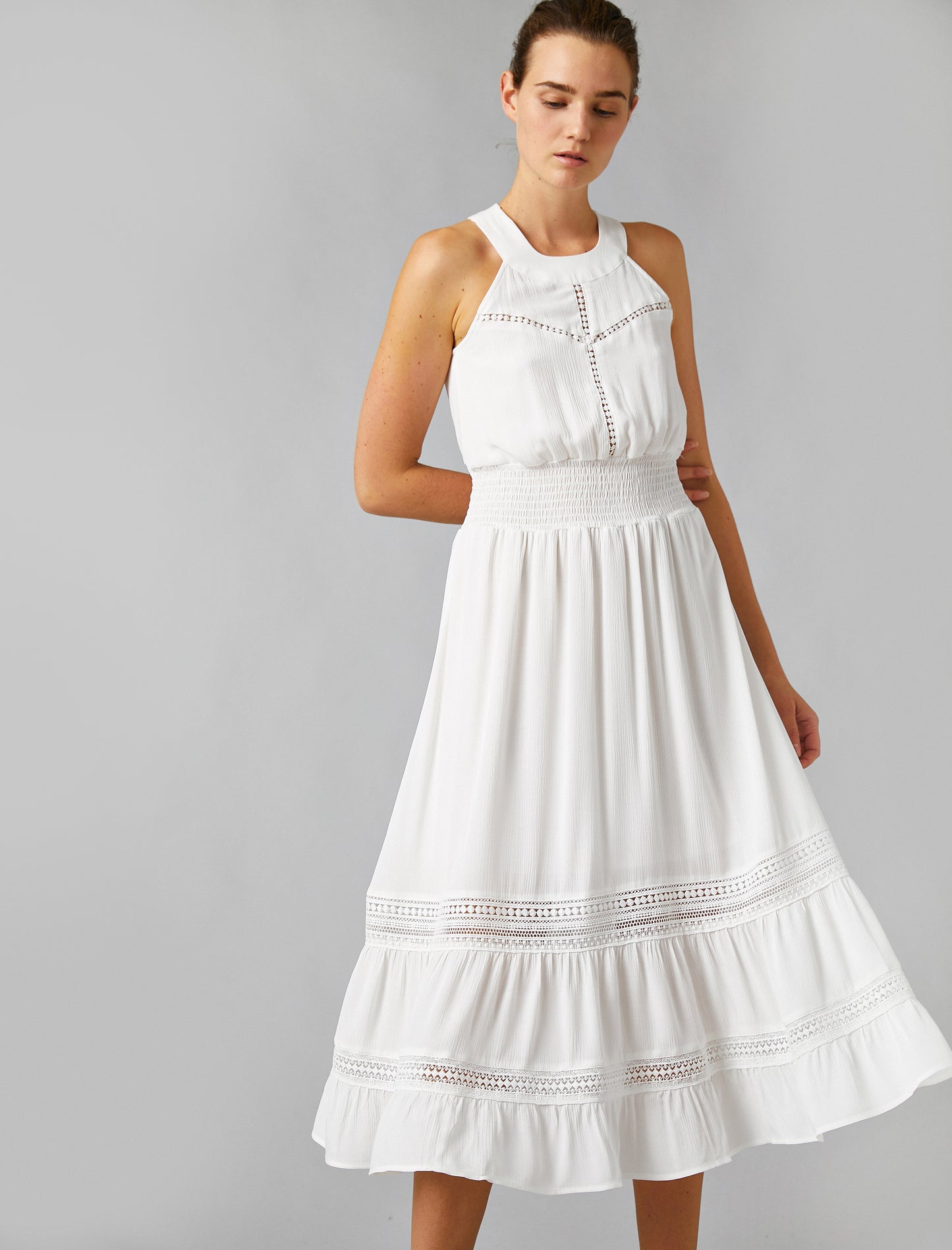 Koton Halter Neck Midi Off White Dress