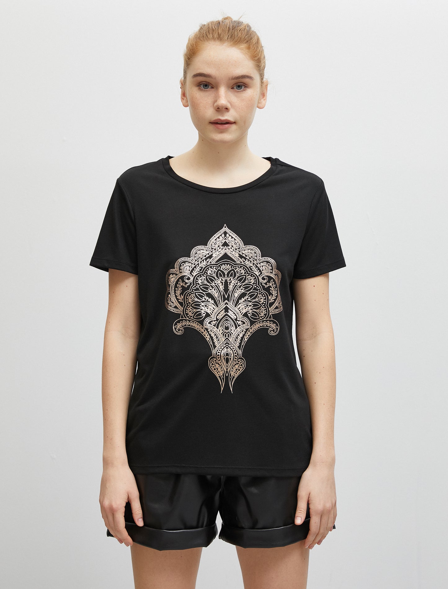 Metallic Printed, Crew Neck, Short Sleeve T-Shirt