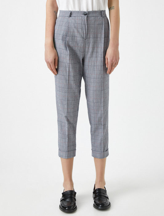 Koton Grey Red Checked Casual Women's Pants