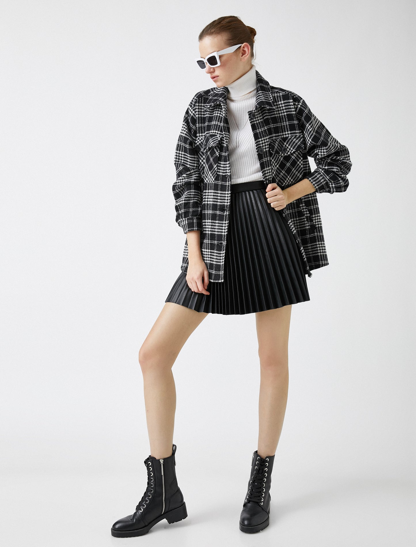 Koton's Leather Look, Pleated, Mini Skirt