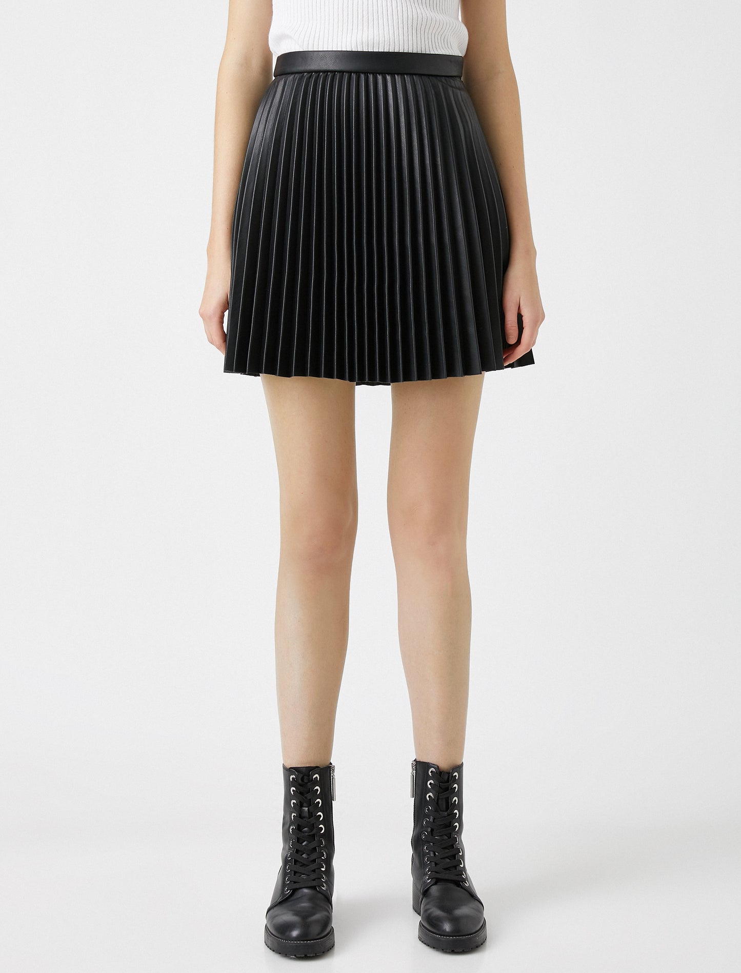 Koton's Leather Look, Pleated, Mini Skirt