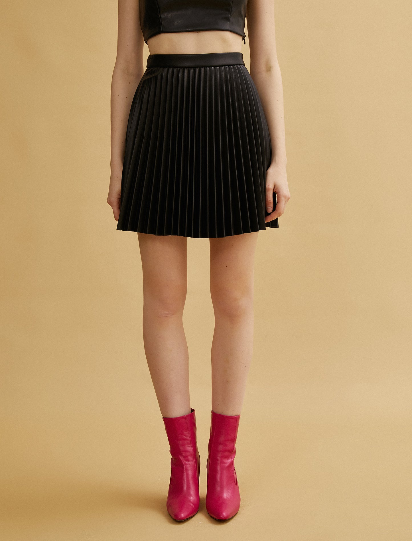 Koton's Leather Look, Pleated, Mini Skirt