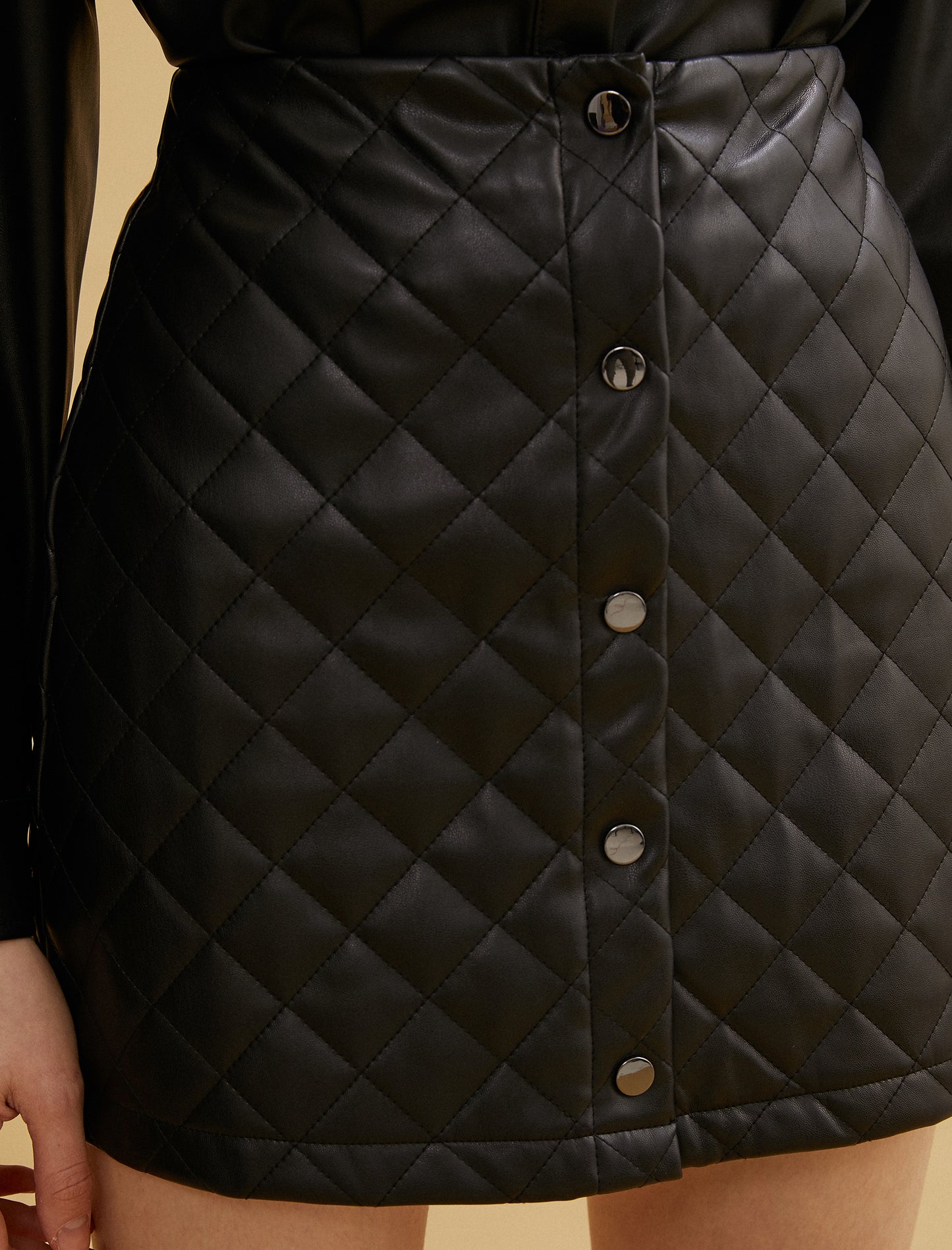 Koton's Leather Look, Quilted, Button Detailed Skirt