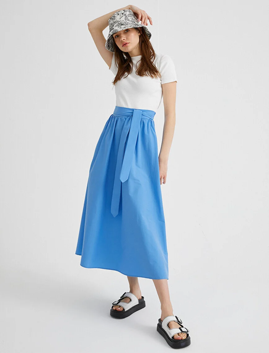 Koton Blue Belted Long Skirt