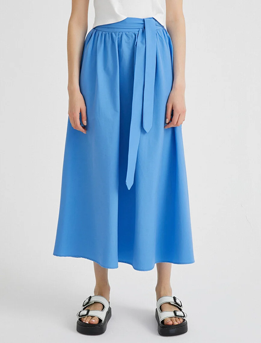 Koton Blue Belted Long Skirt