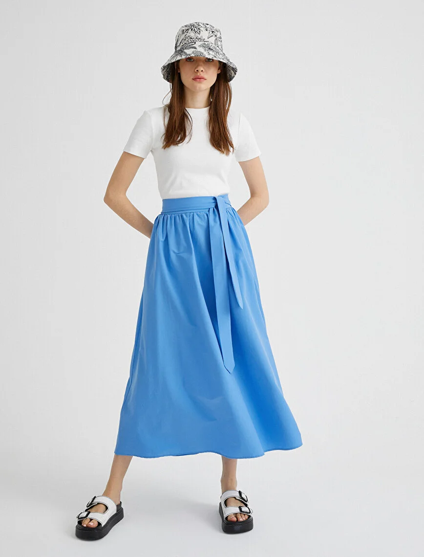 Koton Blue Belted Long Skirt