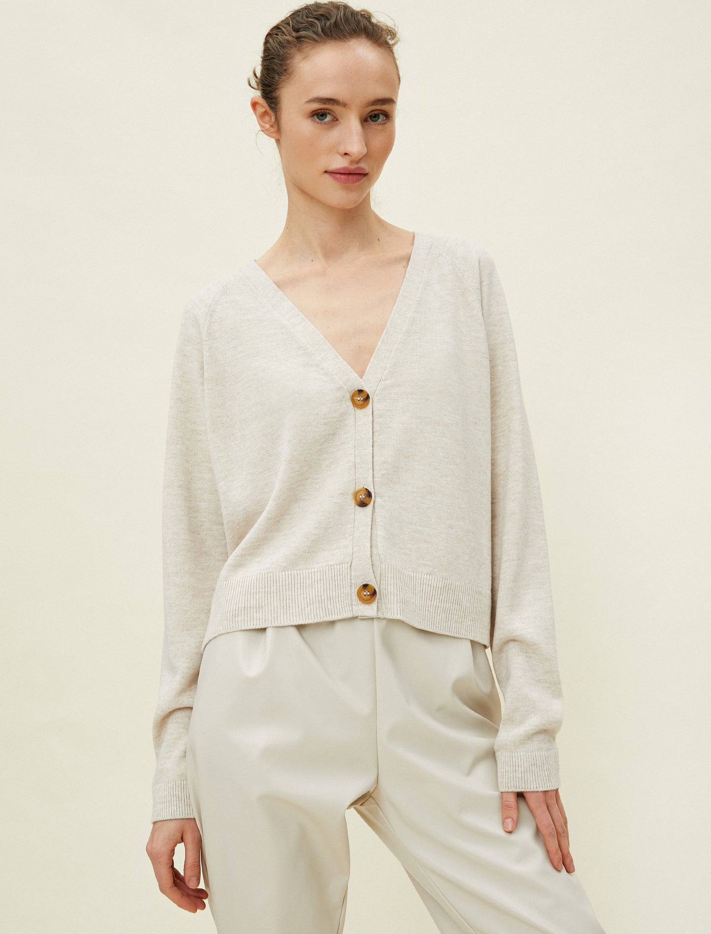 Koton Buttoned Crop Cardigan - Beige