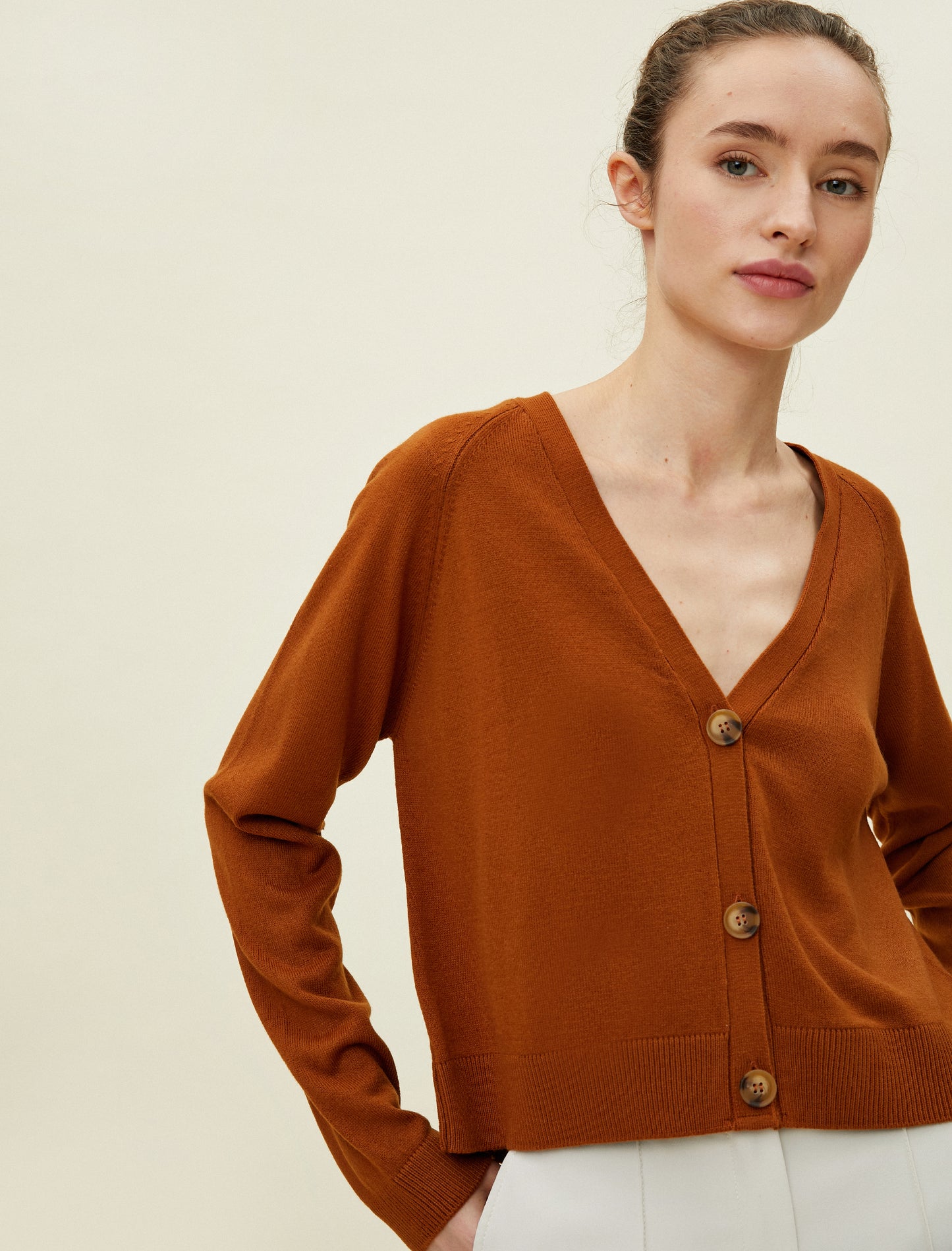 Koton Buttoned Crop Cardigan - Terracotta