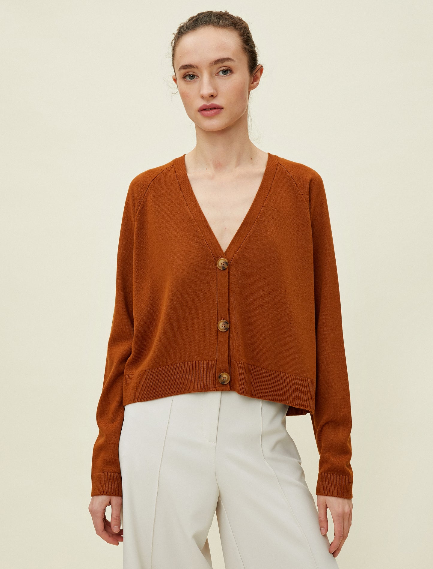 Koton Buttoned Crop Cardigan - Terracotta