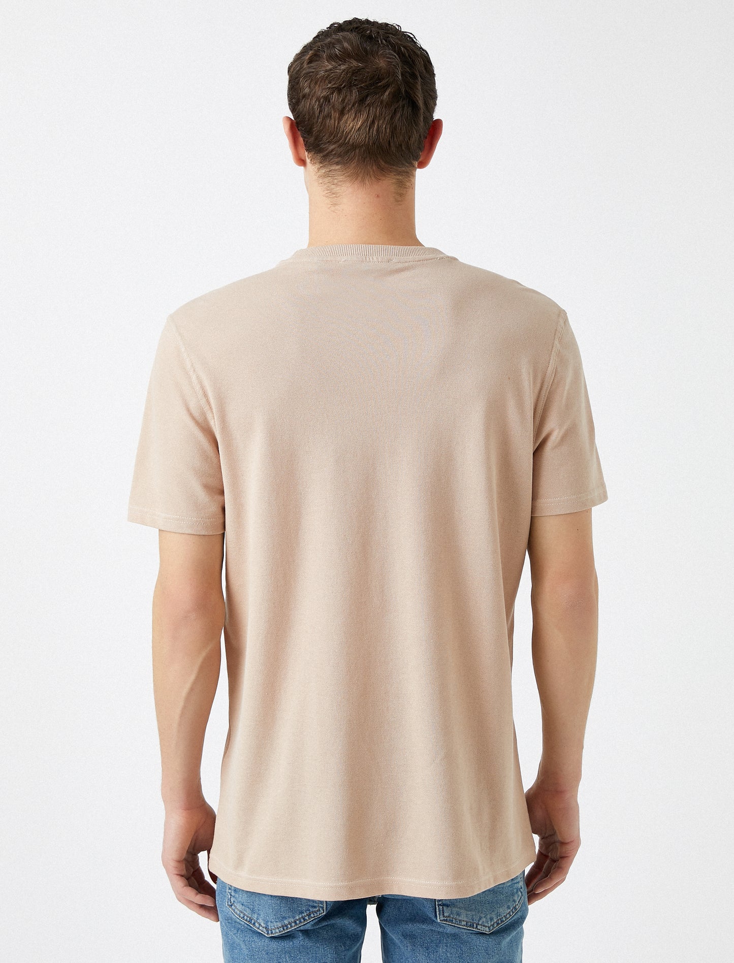 Koton Basic Crew Neck Men's T-Shirt with Pocket - Beige