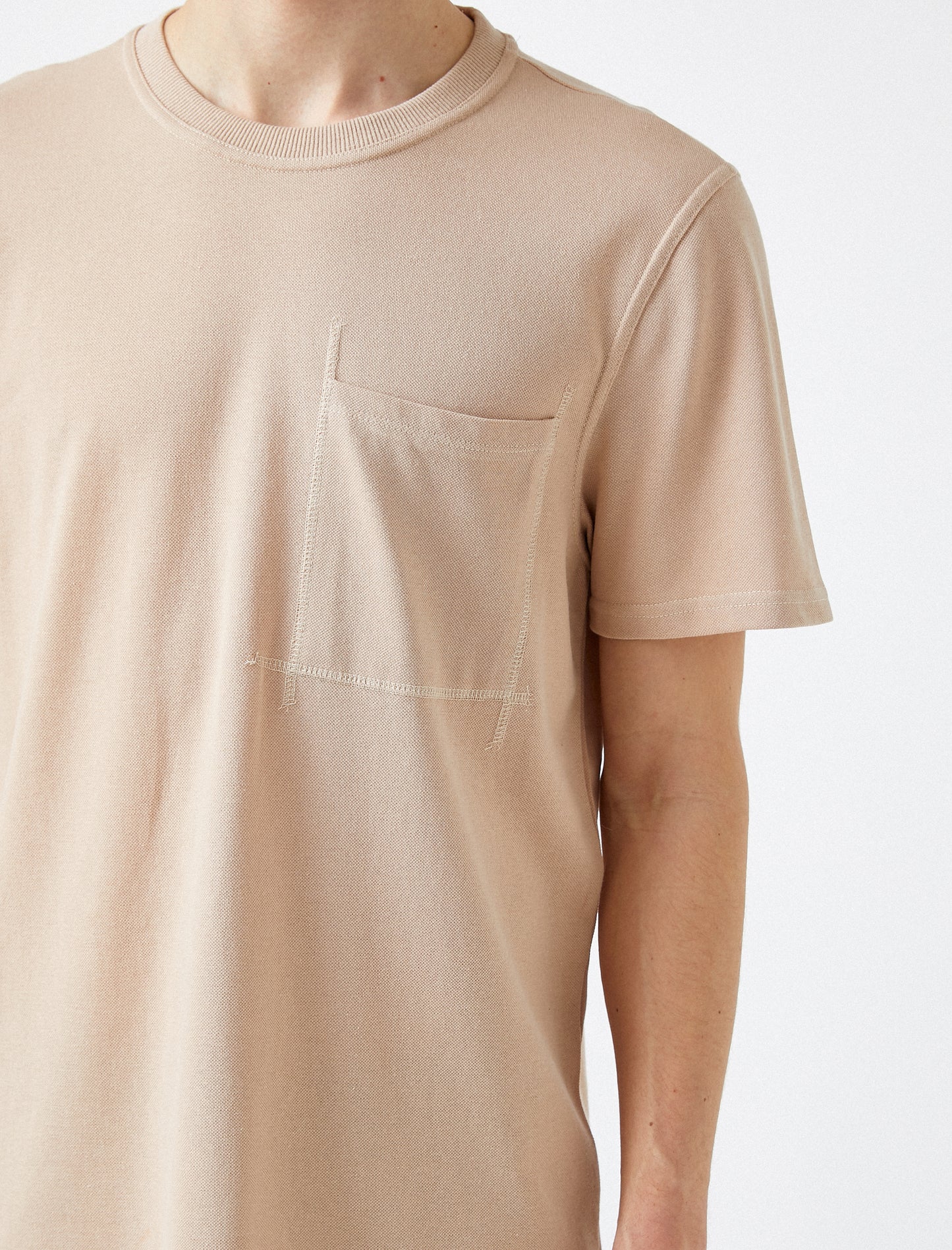 Koton Basic Crew Neck Men's T-Shirt with Pocket - Beige