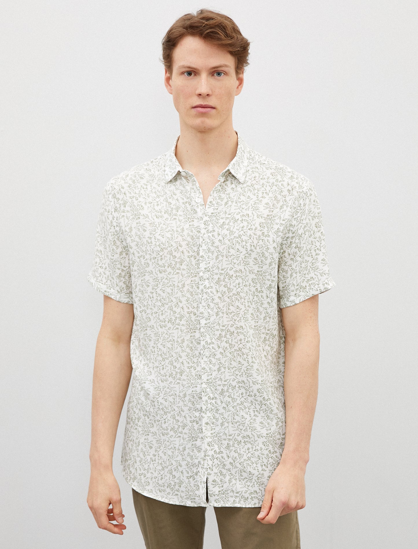 Koton Brand Men's Printed Short Sleeve Shirt - Green