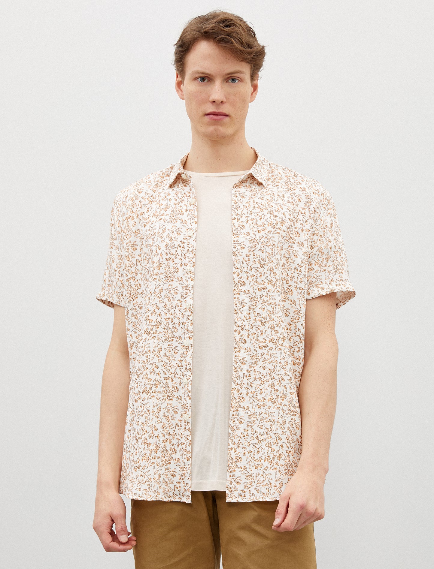 Koton Brand Men's Printed, Short Sleeve Shirt - White