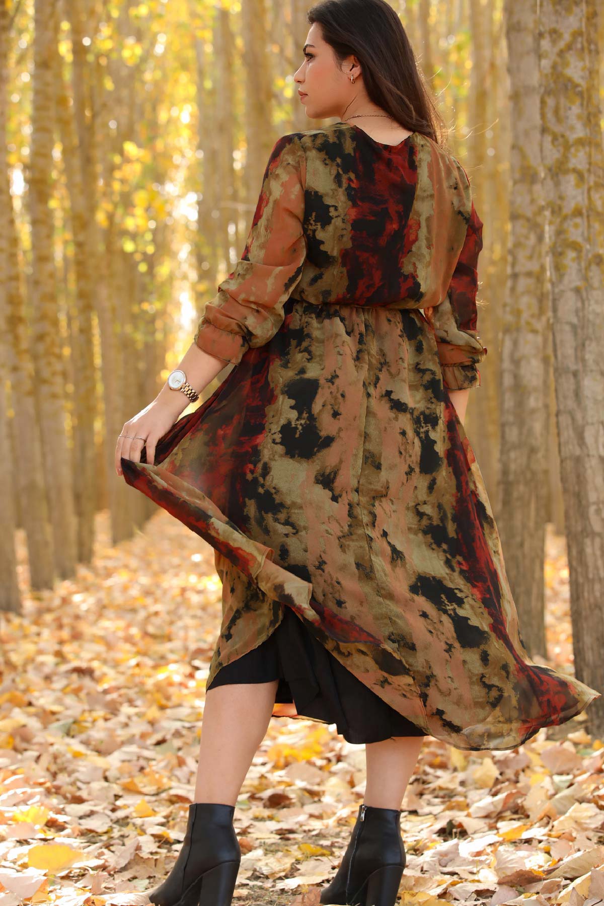 Women's Oversize Patterned Chiffon Dress Plus