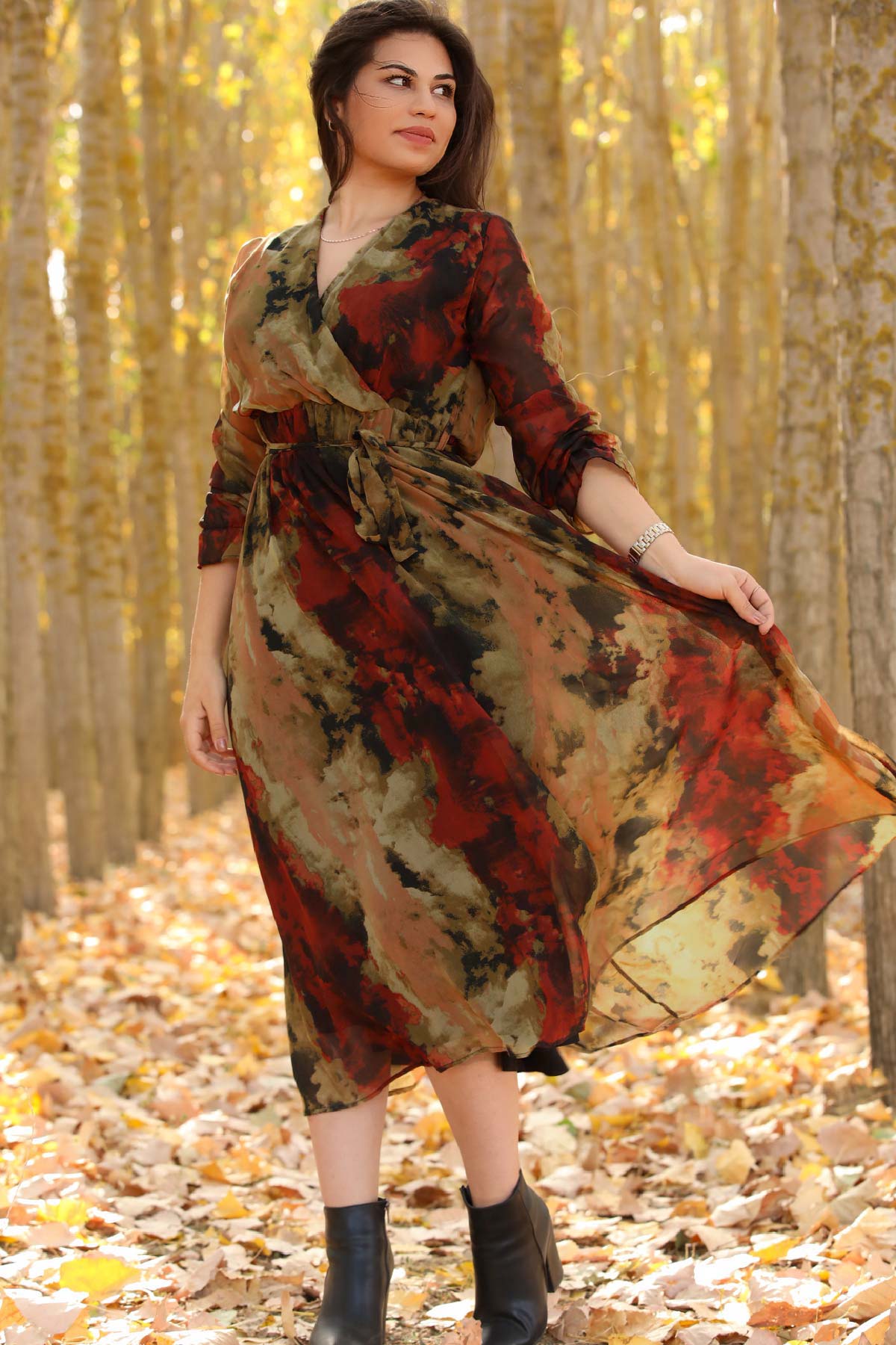 Women's Oversize Patterned Chiffon Dress Plus