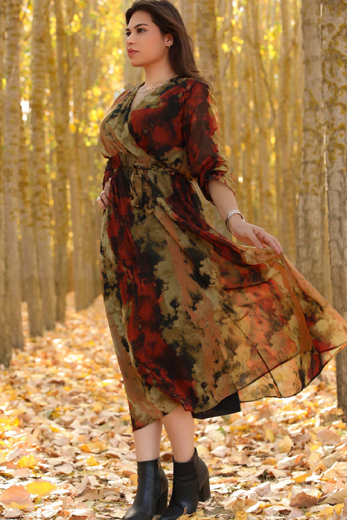 Women's Oversize Patterned Chiffon Dress Plus