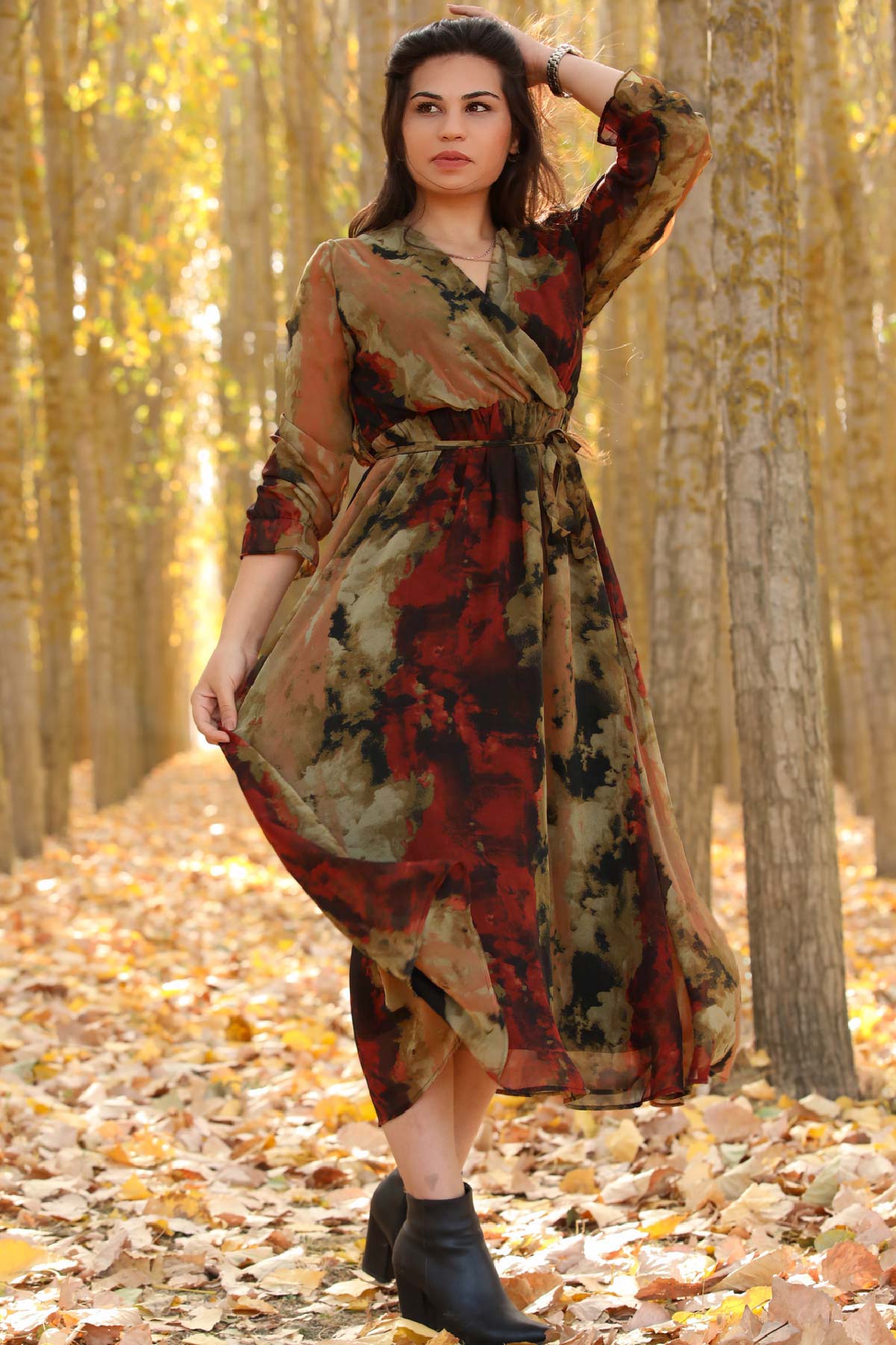 Women's Oversize Patterned Chiffon Dress Plus