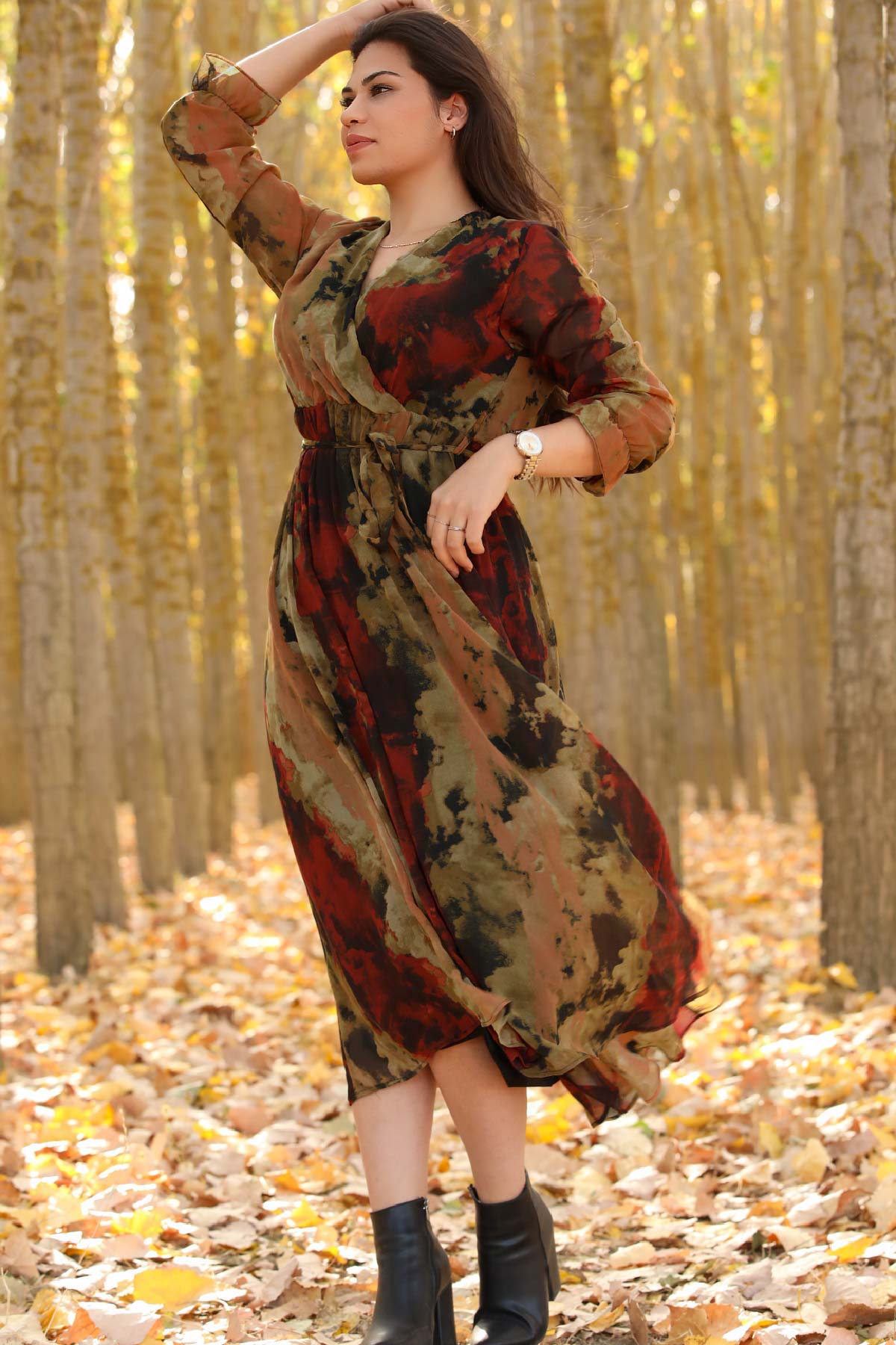 Women's Oversize Patterned Chiffon Dress Plus