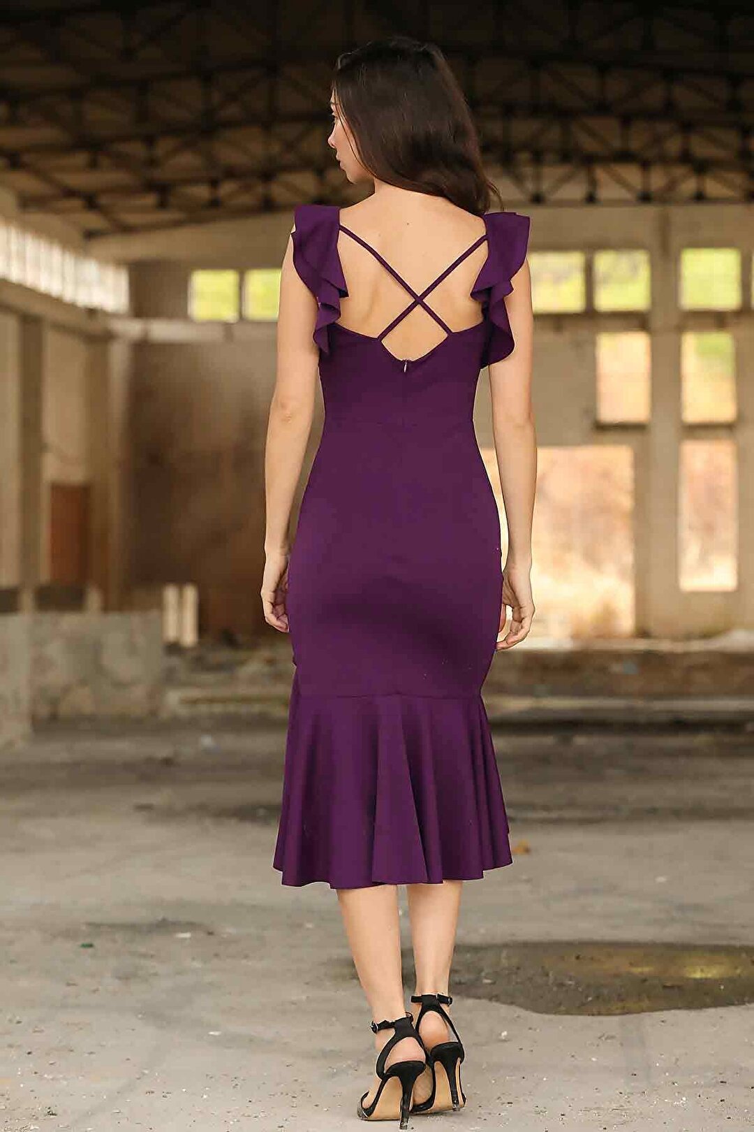 Midi Size Purple Evening Dress