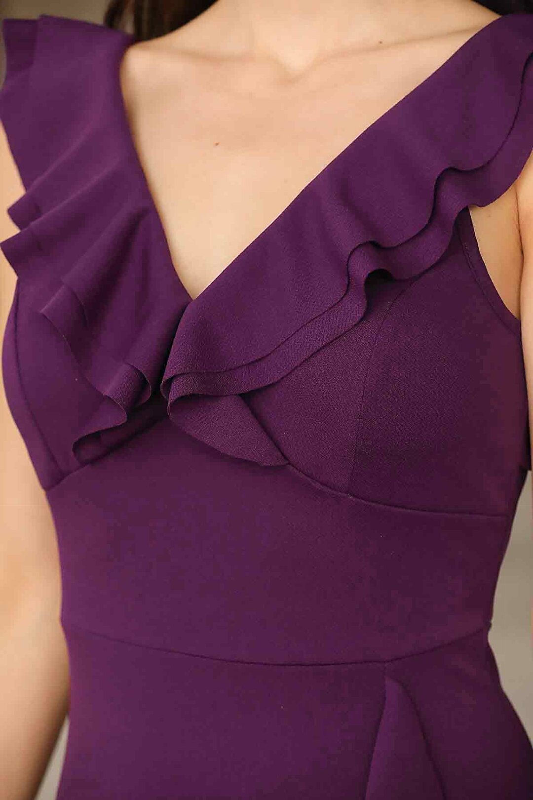 Midi Size Purple Evening Dress