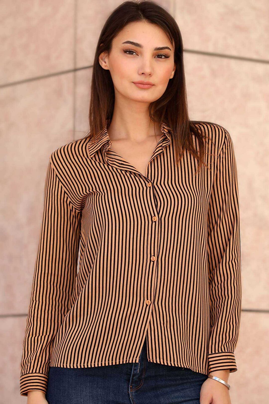 Women's Striped Beige Shirt