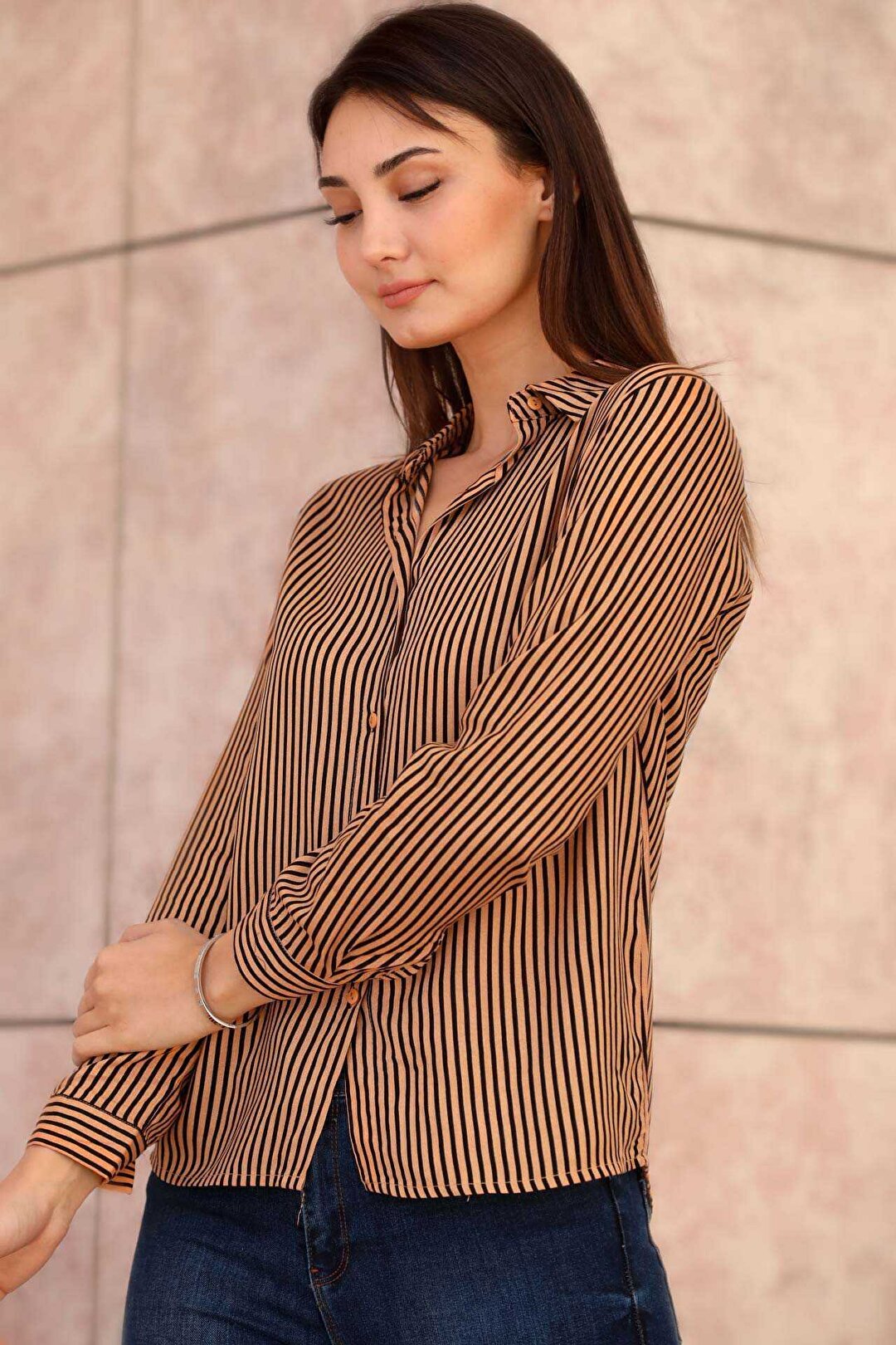 Women's Striped Beige Shirt