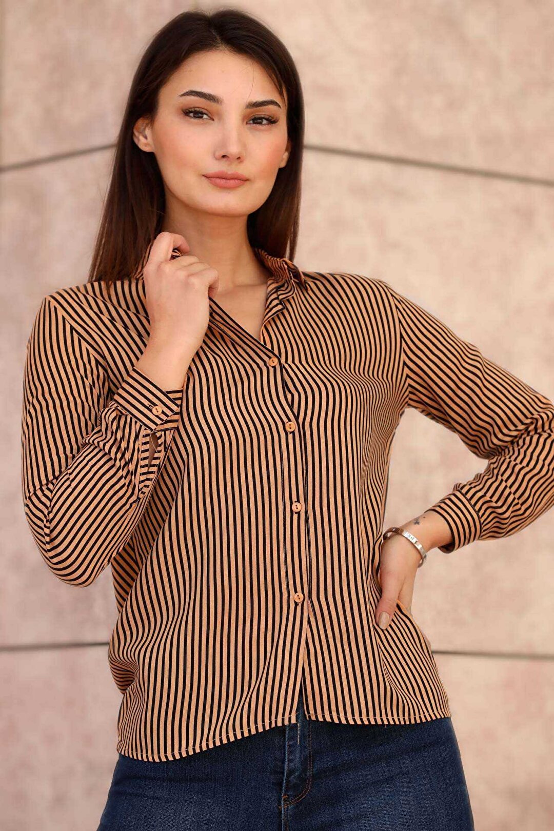 Women's Striped Beige Shirt