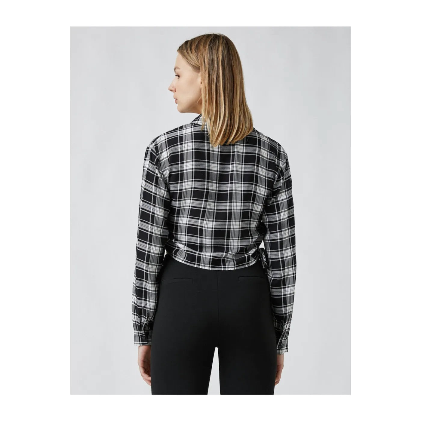 Koton Black and White Long Sleeve Crop Lady's Shirt