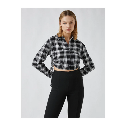 Koton Black and White Long Sleeve Crop Lady's Shirt