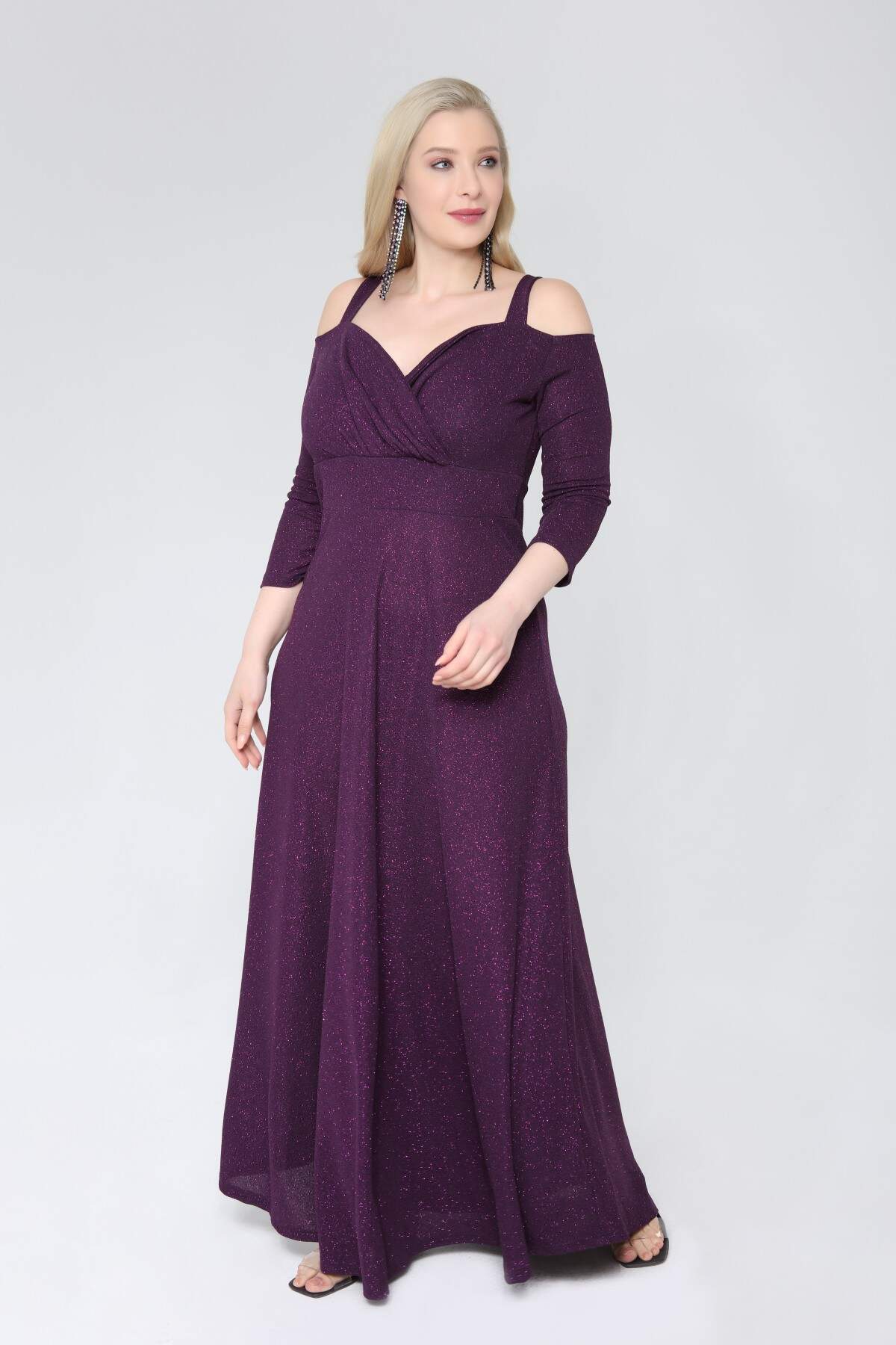 Women's Oversize Strappy Glitter Long Evening Dress