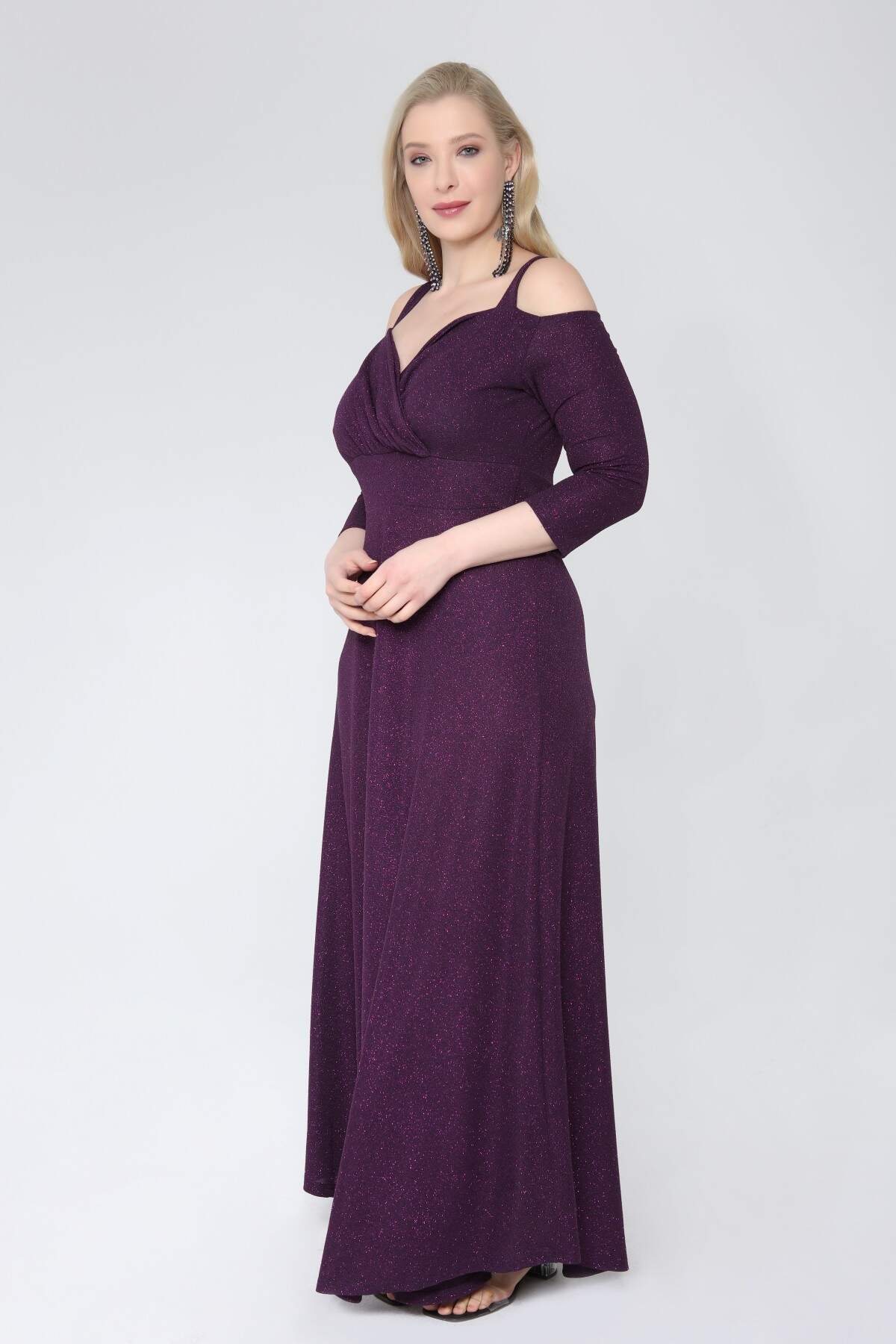 Women's Oversize Strappy Glitter Long Evening Dress