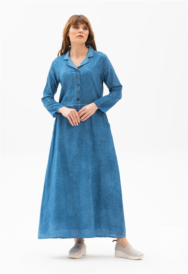 Women's Long Sleeves Indigo Dress