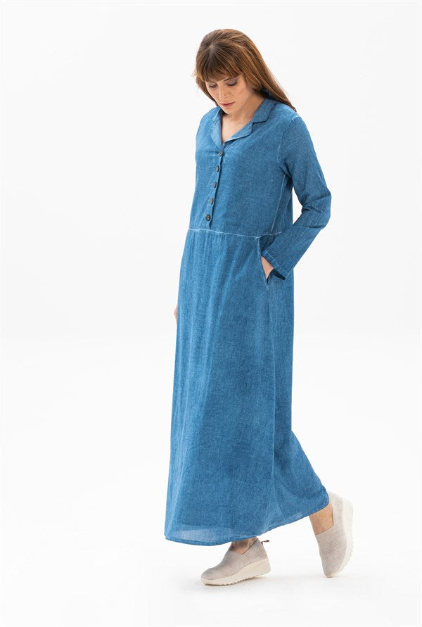 Women's Long Sleeves Indigo Dress