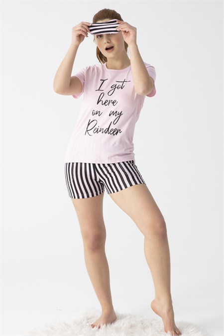 Women's Patterned Pink Shorts Pajama Set