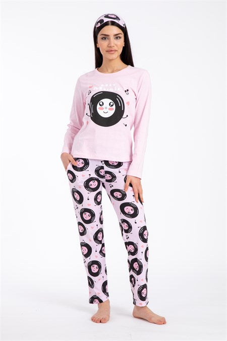 Women's Patterned Light Pink Pajama Set