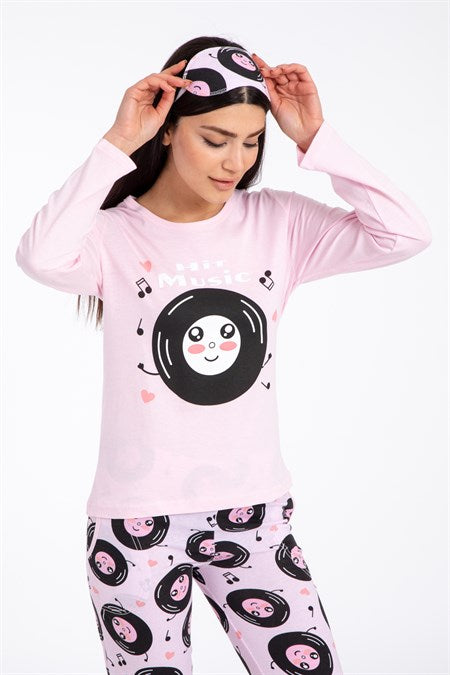 Women's Patterned Light Pink Pajama Set