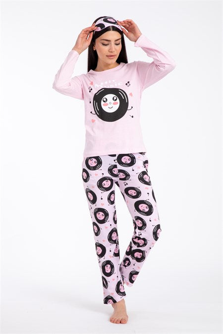 Women's Patterned Light Pink Pajama Set