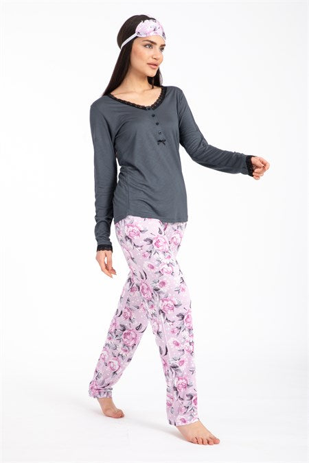 Women's Lace Detail Smoky Viscose Pajama Set