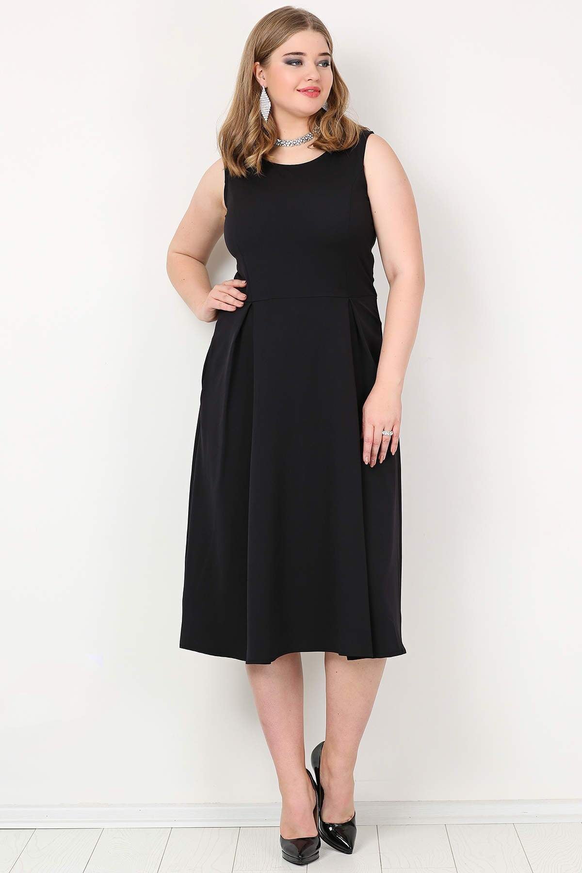 Women's Oversize Pocket Black Dress