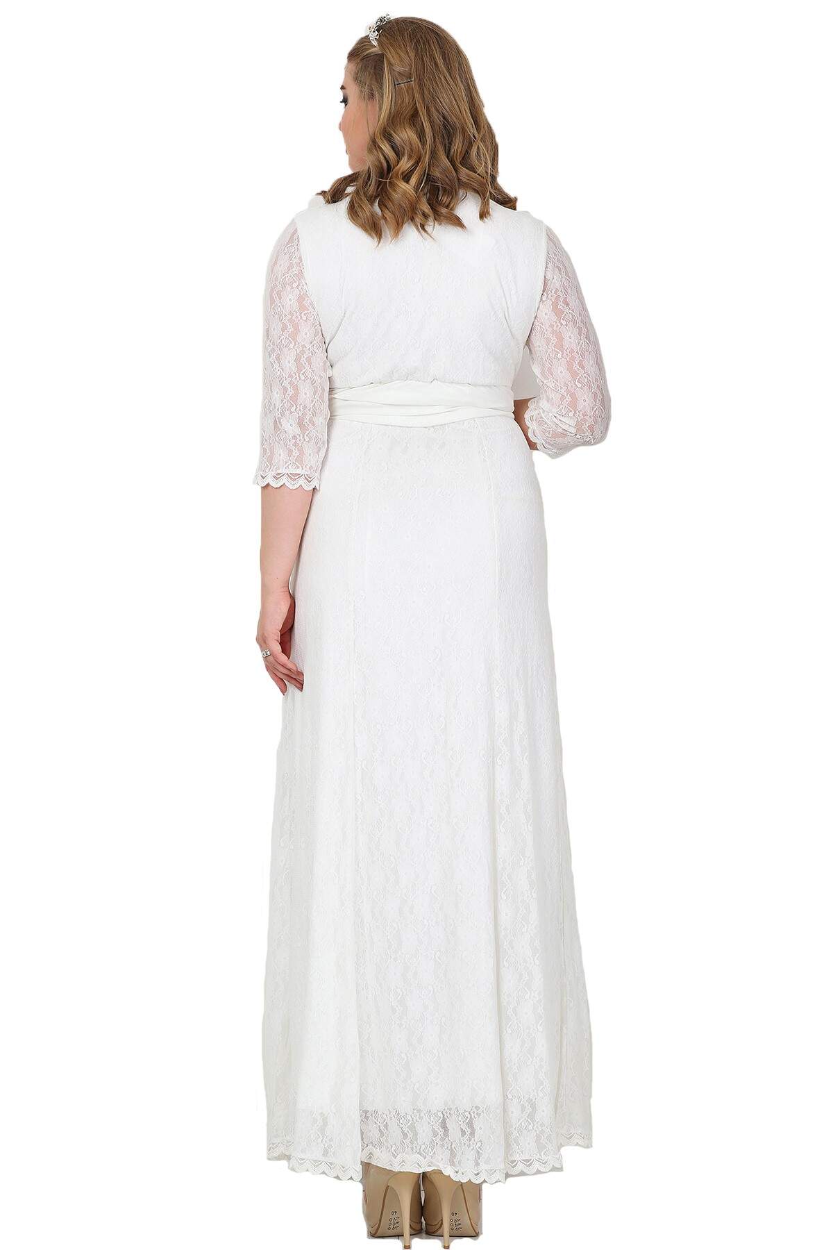 ]\Women's Oversize White Guipure Long Dress