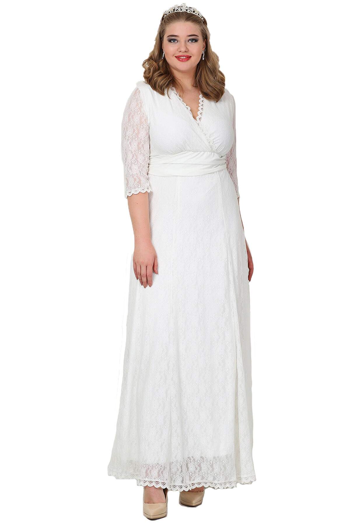 ]\Women's Oversize White Guipure Long Dress