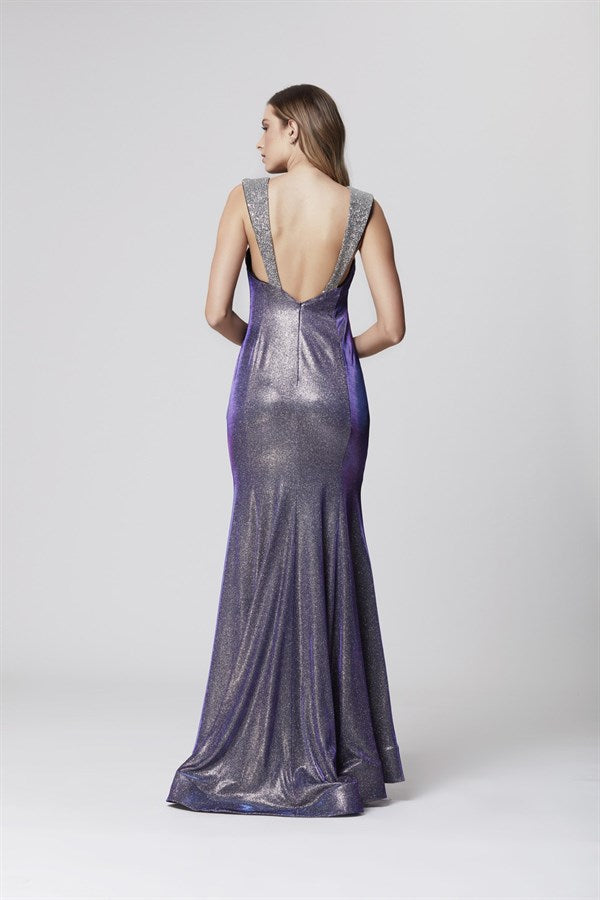 Women's Glitter Purple Long Evening Dress