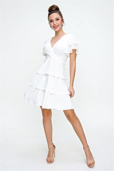 Women's Ruffle Cream Chiffon Evening Dress