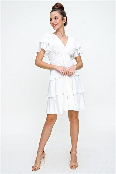 Women's Ruffle Cream Chiffon Evening Dress