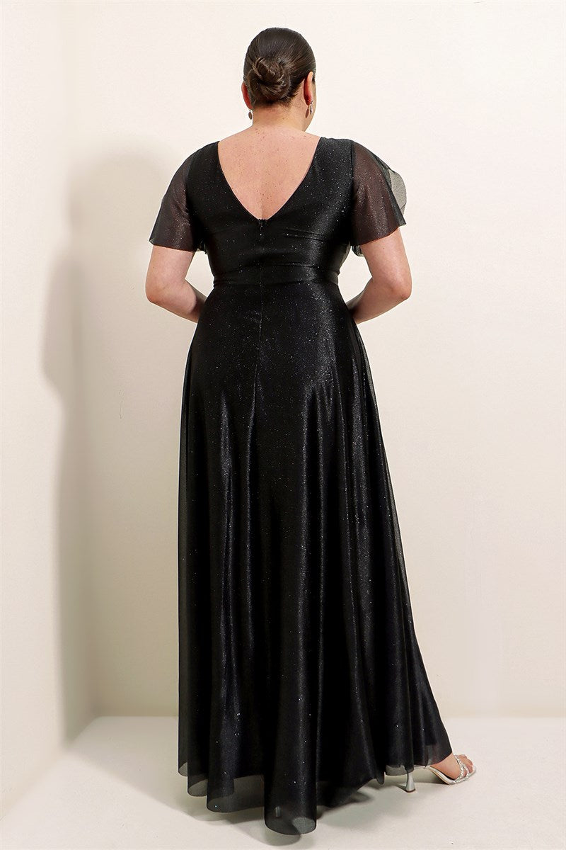 Women's Oversize Glitter Black Evening Dress