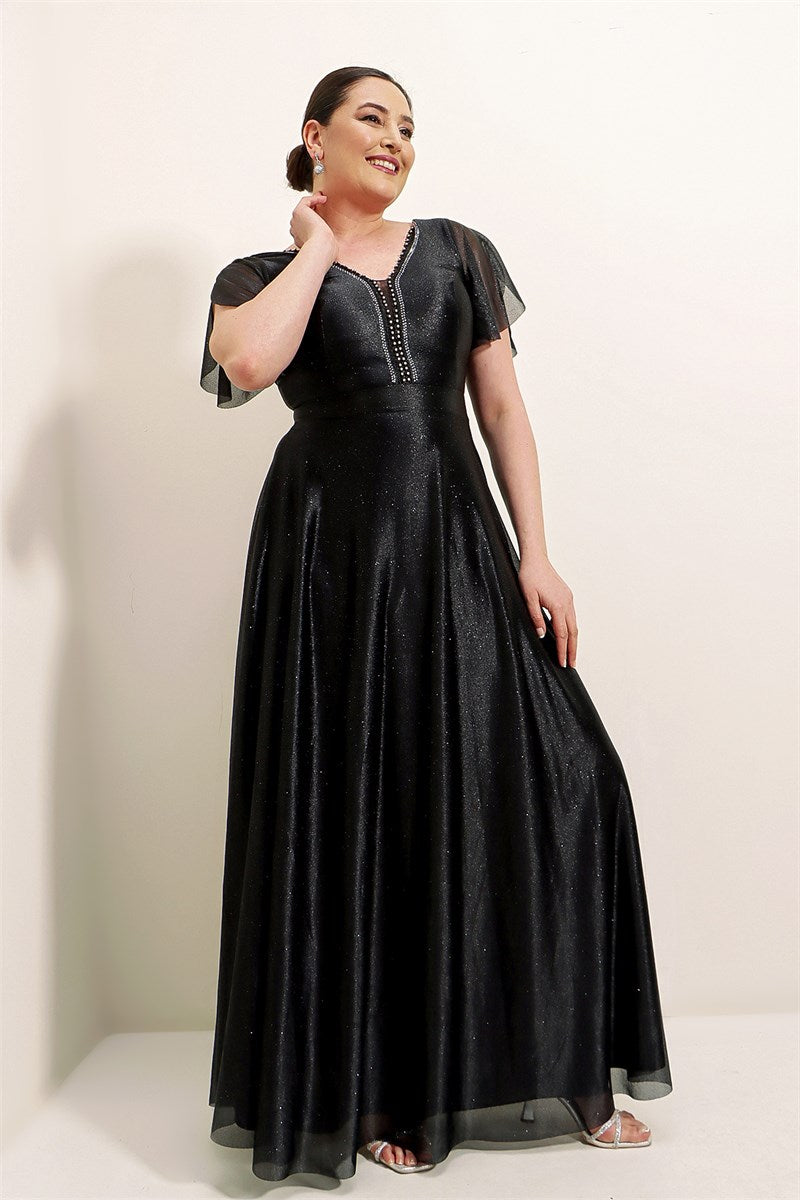 Women's Oversize Glitter Black Evening Dress